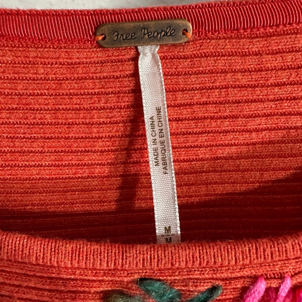 Free People Floral Bouquet Embroidered Dolman Sweater Top Orange Medium‎ Bobo - Picture 2 of 6